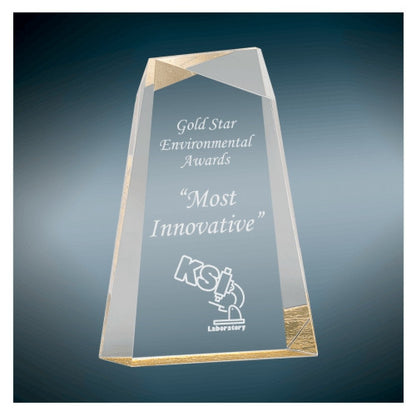 Acrylic Award, Blue or Gold | Engraved Acrylic Facet Wedge Award - 7, 8 or 9 Inch Tall Decade Awards