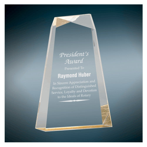 Acrylic Award, Blue or Gold | Engraved Acrylic Facet Wedge Award - 7, 8 or 9 Inch Tall Decade Awards
