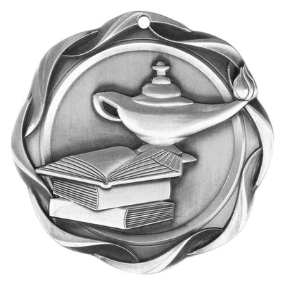 Academic Fusion Medal - Gold, Silver or Bronze | Engraved Lamp of Knowledge Medallion - 3 Inch Wide Decade Awards