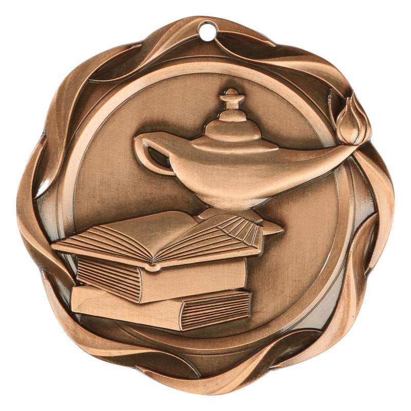 Academic Fusion Medal - Gold, Silver or Bronze | Engraved Lamp of Knowledge Medallion - 3 Inch Wide Decade Awards