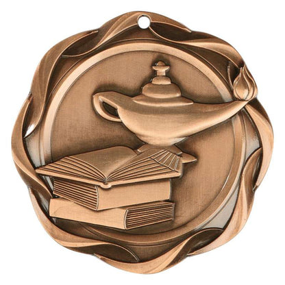 Academic Fusion Medal - Gold, Silver or Bronze | Engraved Lamp of Knowledge Medallion - 3 Inch Wide Decade Awards