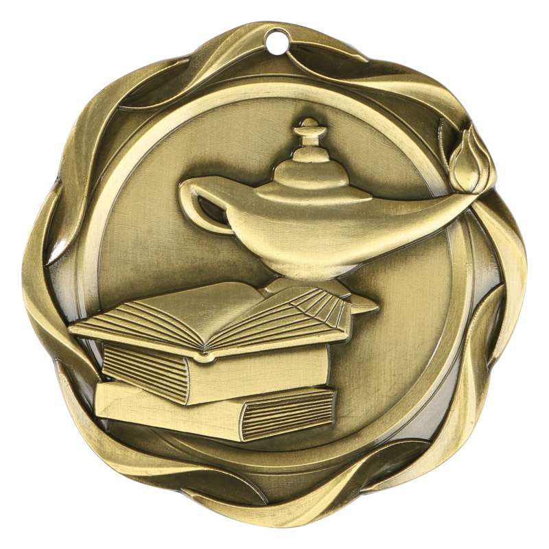 Academic Fusion Medal - Gold, Silver or Bronze | Engraved Lamp of Knowledge Medallion - 3 Inch Wide Decade Awards