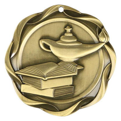 Academic Fusion Medal - Gold, Silver or Bronze | Engraved Lamp of Knowledge Medallion - 3 Inch Wide Decade Awards