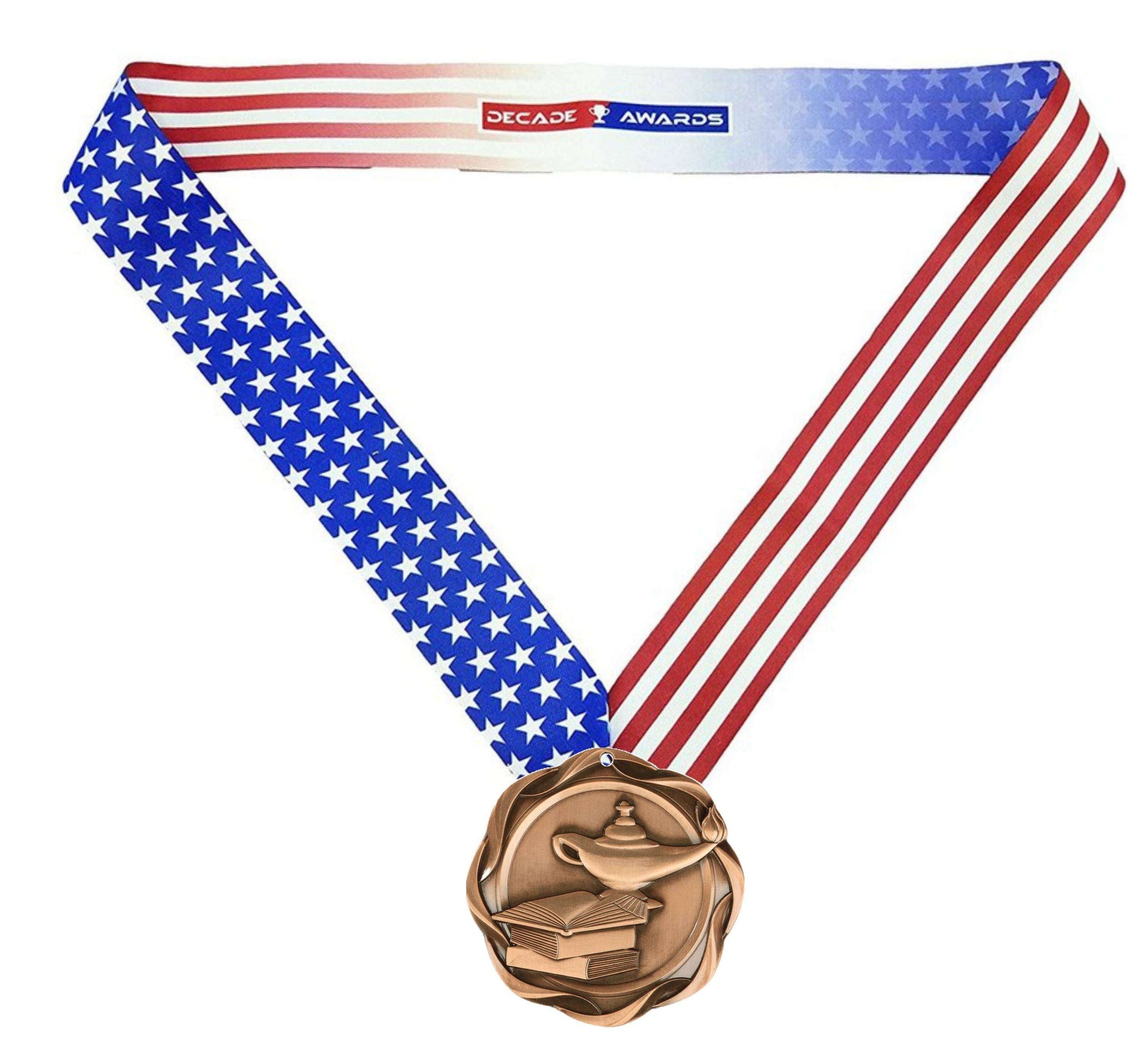Academic Fusion Medal - Gold, Silver or Bronze | Engraved Lamp of Knowledge Medallion - 3 Inch Wide Decade Awards