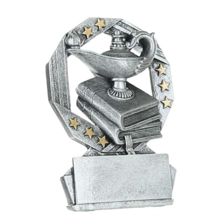 Academic Hexa Star Trophy | Engraved Silver and Gold Lamp of Knowledge Award - 4.75 Inch Tall Decade Awards