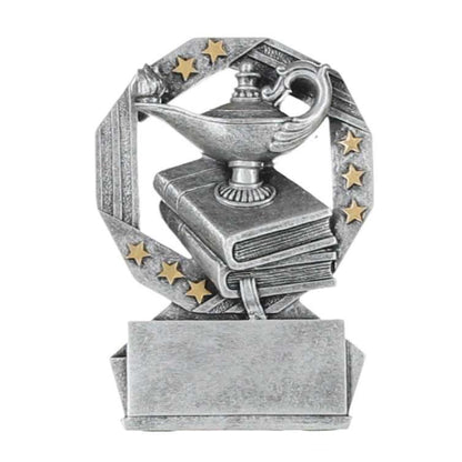 Academic Hexa Star Trophy | Engraved Silver and Gold Lamp of Knowledge Award - 4.75 Inch Tall Decade Awards
