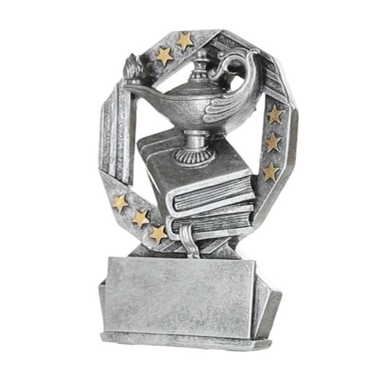 Academic Hexa Star Trophy | Engraved Silver and Gold Lamp of Knowledge Award - 4.75 Inch Tall Decade Awards