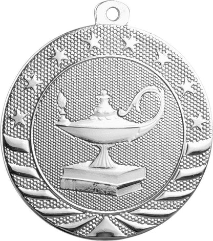 Academic StarBrite Medal - Gold, Silver, Bronze | Engraved Lamp of Knowledge Medallion - 2 Inch Wide Decade Awards