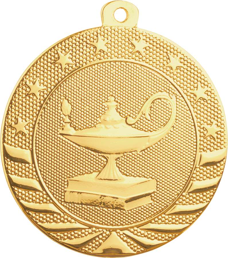 Academic StarBrite Medal - Gold, Silver, Bronze | Engraved Lamp of Knowledge Medallion - 2 Inch Wide Decade Awards