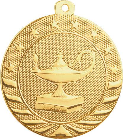 Academic StarBrite Medal - Gold, Silver, Bronze | Engraved Lamp of Knowledge Medallion - 2 Inch Wide Decade Awards