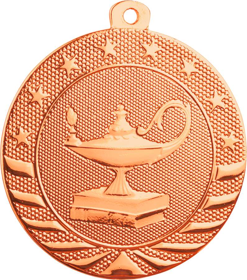Academic StarBrite Medal - Gold, Silver, Bronze | Engraved Lamp of Knowledge Medallion - 2 Inch Wide Decade Awards