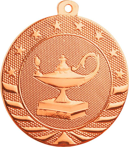 Academic StarBrite Medal - Gold, Silver, Bronze | Engraved Lamp of Knowledge Medallion - 2 Inch Wide Decade Awards