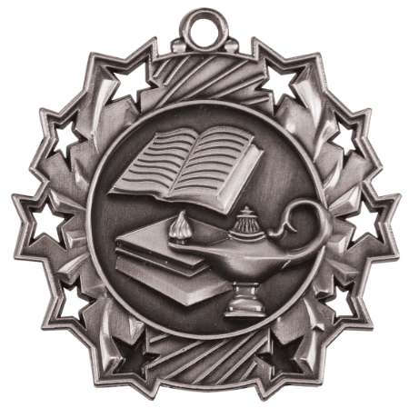Academic Ten Star Medal - Gold, Silver or Bronze | Engraved Lamp of Knowledge 10 Star Medallion - 2.25" Wide Decade Awards