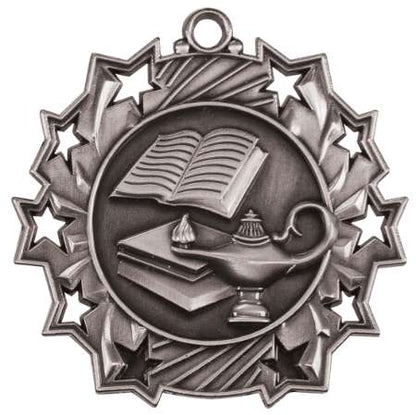 Academic Ten Star Medal - Gold, Silver or Bronze | Engraved Lamp of Knowledge 10 Star Medallion - 2.25" Wide Decade Awards