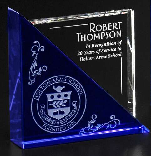 Acclaim Crystal Corporate Award | Engraved Blue & Optical Crystal Award - 5", 6" or 7" Square Decade Awards