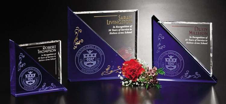 Acclaim Crystal Corporate Award | Engraved Blue & Optical Crystal Award - 5", 6" or 7" Square Decade Awards