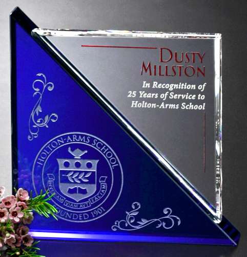 Acclaim Crystal Corporate Award | Engraved Blue & Optical Crystal Award - 5", 6" or 7" Square Decade Awards