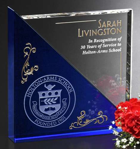 Acclaim Crystal Corporate Award | Engraved Blue & Optical Crystal Award - 5", 6" or 7" Square Decade Awards