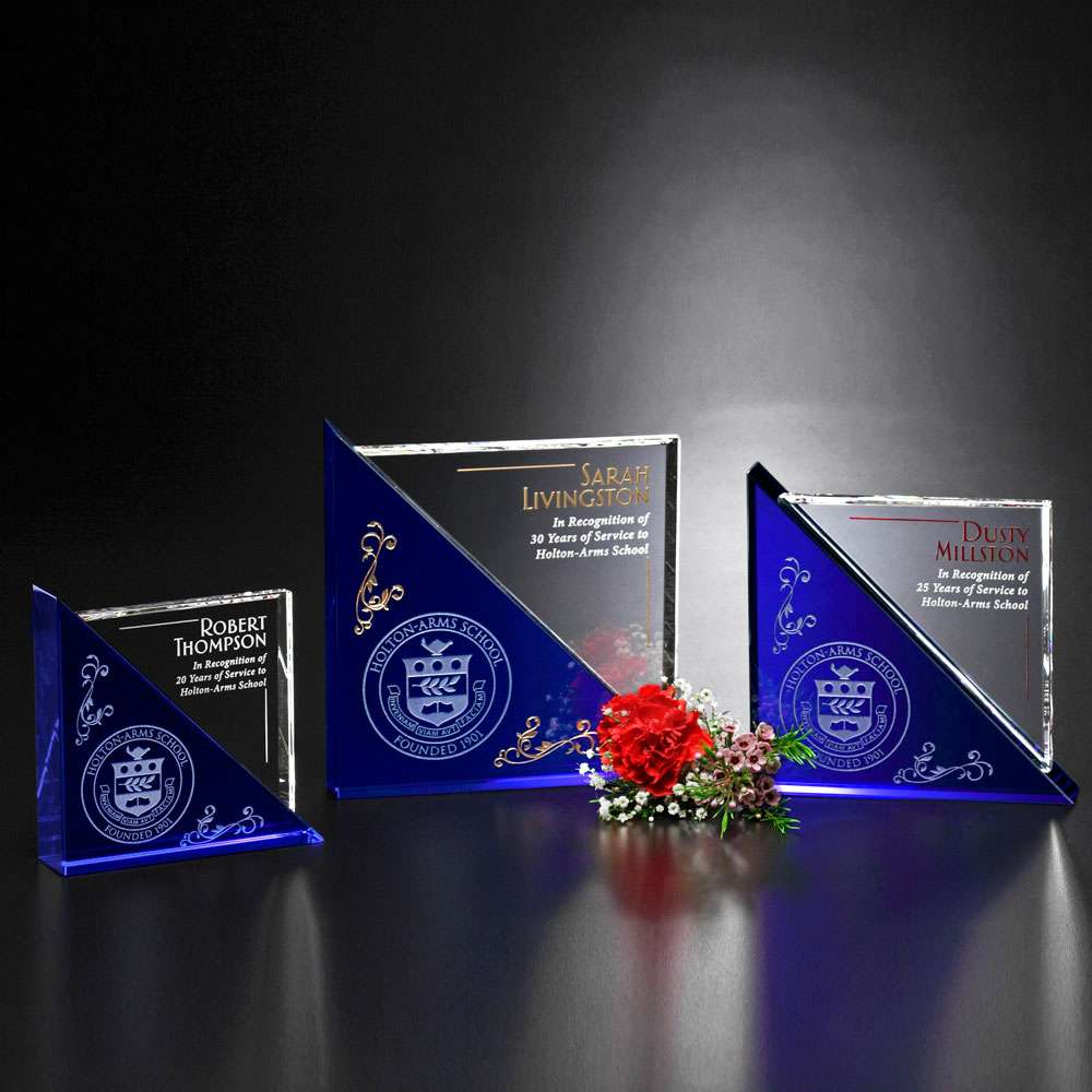 Acclaim Crystal Corporate Award | Engraved Blue & Optical Crystal Award - 5", 6" or 7" Square Decade Awards