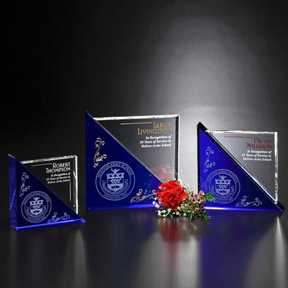 Acclaim Crystal Corporate Award | Engraved Blue & Optical Crystal Award - 5", 6" or 7" Square Decade Awards