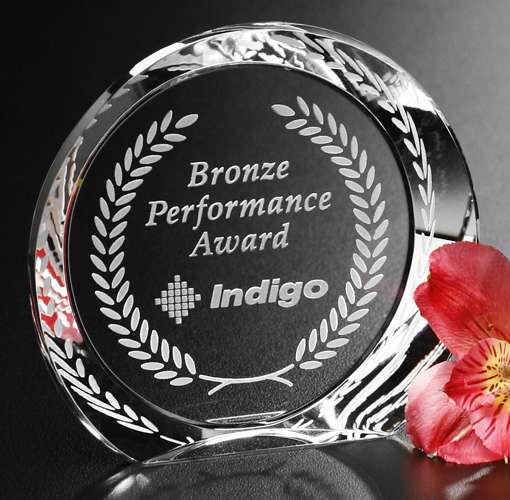 Achiever Crystal Corporate Award | Engraved Crystal Circle Award - 5", 6", 7" or 8" Diameter Decade Awards