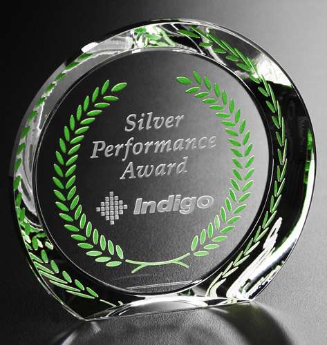 Achiever Crystal Corporate Award | Engraved Crystal Circle Award - 5", 6", 7" or 8" Diameter Decade Awards