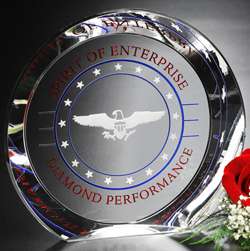 Achiever Crystal Corporate Award | Engraved Crystal Circle Award - 5", 6", 7" or 8" Diameter Decade Awards