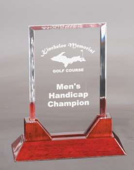 Acrylic Plaque Prestige Award | Engraved Corporate Award with Rosewood Base - 7.75", 8.75" or 9.75" Tall Decade Awards