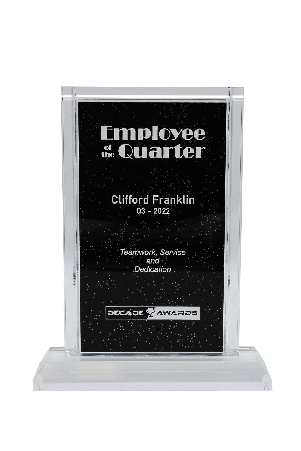 Acrylic Plaque, Black & Gold Background | Engraved Deco Corporate Award - 8, 8.5 or 9 Inch Tall Decade Awards