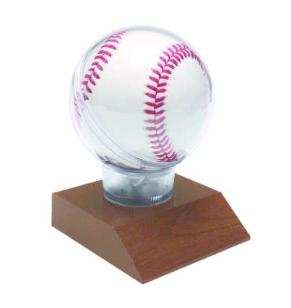 All Star Baseball Holder Award - Cherry Base | Engraved Game Ball Display Trophy - 4.5 Inch Tall Decade Awards