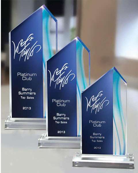 Aqua Series Acrylic Award | Engraved Blue Wave Acrylic Award - 9.25", 10.75" or 12.25" Tall Decade Awards