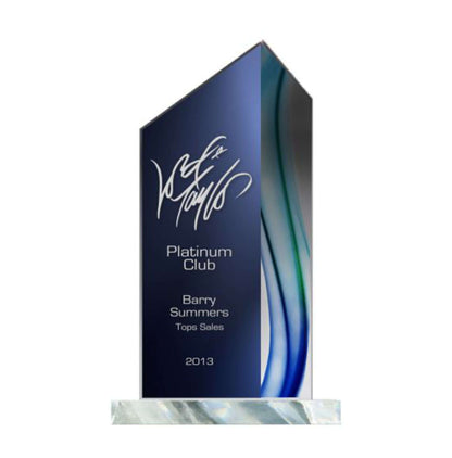 Aqua Series Acrylic Award | Engraved Blue Wave Acrylic Award - 9.25", 10.75" or 12.25" Tall Decade Awards