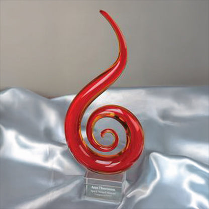 Art Glass - Red Swirl Trophy | Engraved Red Fire Sculpted Glass Award - 11, 13 or 15 Inch Tall Decade Awards