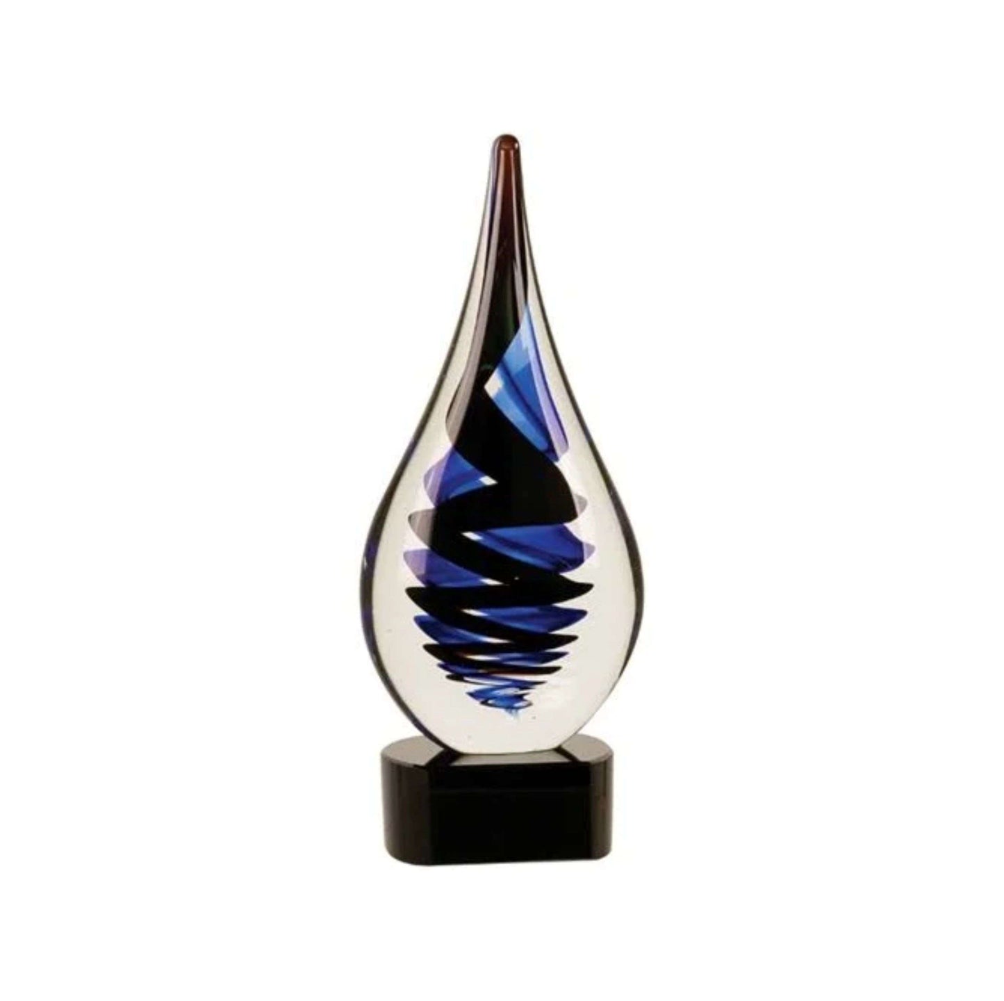 Art Glass Trophy - Black Twist Raindrop | Engraved Artistic Corporate Award - 11.25 Inch Tall Decade Awards