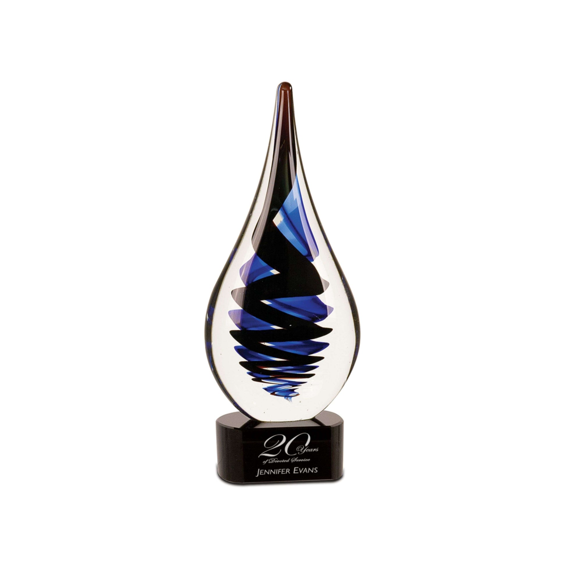 Art Glass Trophy - Black Twist Raindrop | Engraved Artistic Corporate Award - 11.25 Inch Tall Decade Awards