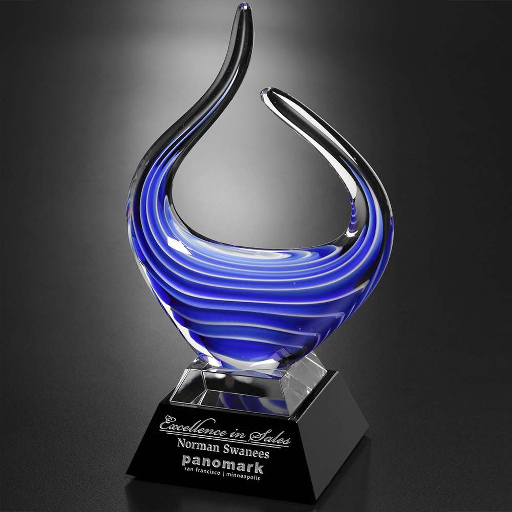 Art Glass Trophy - Blue Reflections | Engraved Artistic Corporate Award - 10.75" Tall Decade Awards