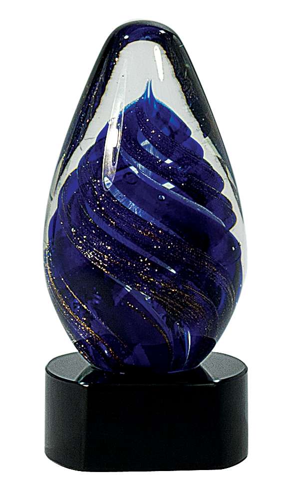 Art Glass Trophy - Blue Tear Drop | Engraved Artistic Corporate Award - 6.5" Decade Awards