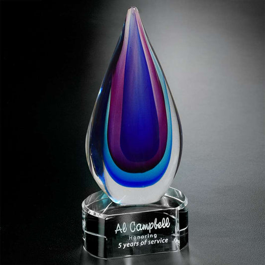 Art Glass Trophy - Elegance | Engraved Artistic Corporate Award - 9" Tall Decade Awards