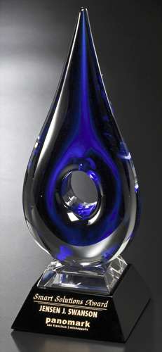 Art Glass Trophy - Red or Blue Teardrop | Engraved Artistic Corporate Award - 14" Tall Decade Awards