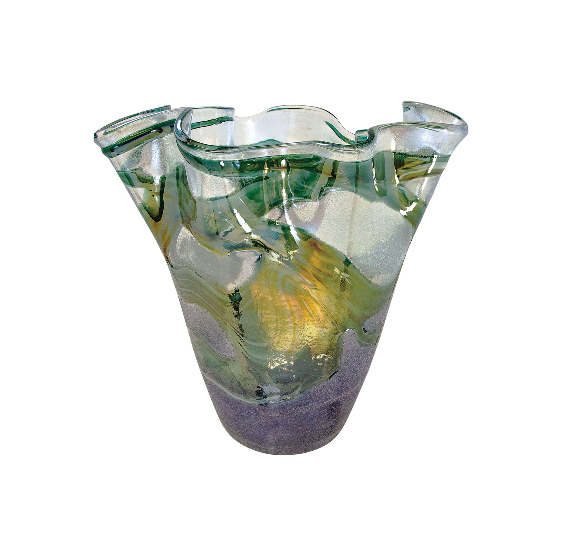 Art Glass Vase | Artistic Vase with Engraved Black Piano Finish Base- 11.25 Inch Tall Decade Awards