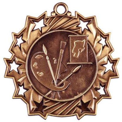 Art Ten Star Medal - Gold, Silver or Bronze | Engraved Paint Palette & Canvas 10 Star Medallion | 2.25 Inch Wide Decade Awards