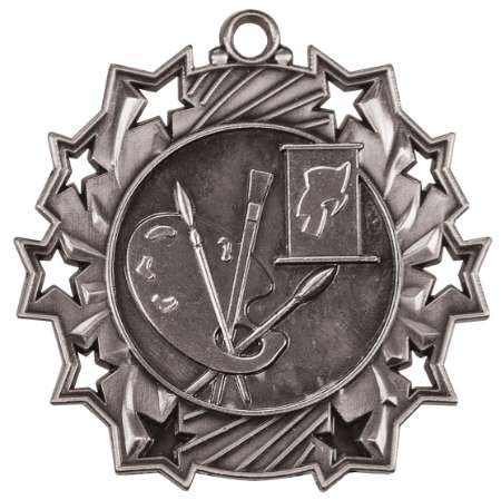 Art Ten Star Medal - Gold, Silver or Bronze | Engraved Paint Palette & Canvas 10 Star Medallion | 2.25 Inch Wide Decade Awards
