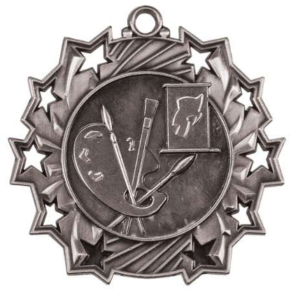 Art Ten Star Medal - Gold, Silver or Bronze | Engraved Paint Palette & Canvas 10 Star Medallion | 2.25 Inch Wide Decade Awards