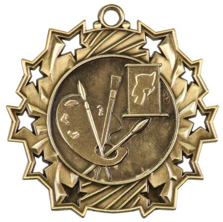 Art Ten Star Medal - Gold, Silver or Bronze | Engraved Paint Palette & Canvas 10 Star Medallion | 2.25 Inch Wide Decade Awards