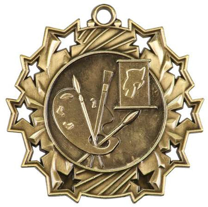 Art Ten Star Medal - Gold, Silver or Bronze | Engraved Paint Palette & Canvas 10 Star Medallion | 2.25 Inch Wide Decade Awards