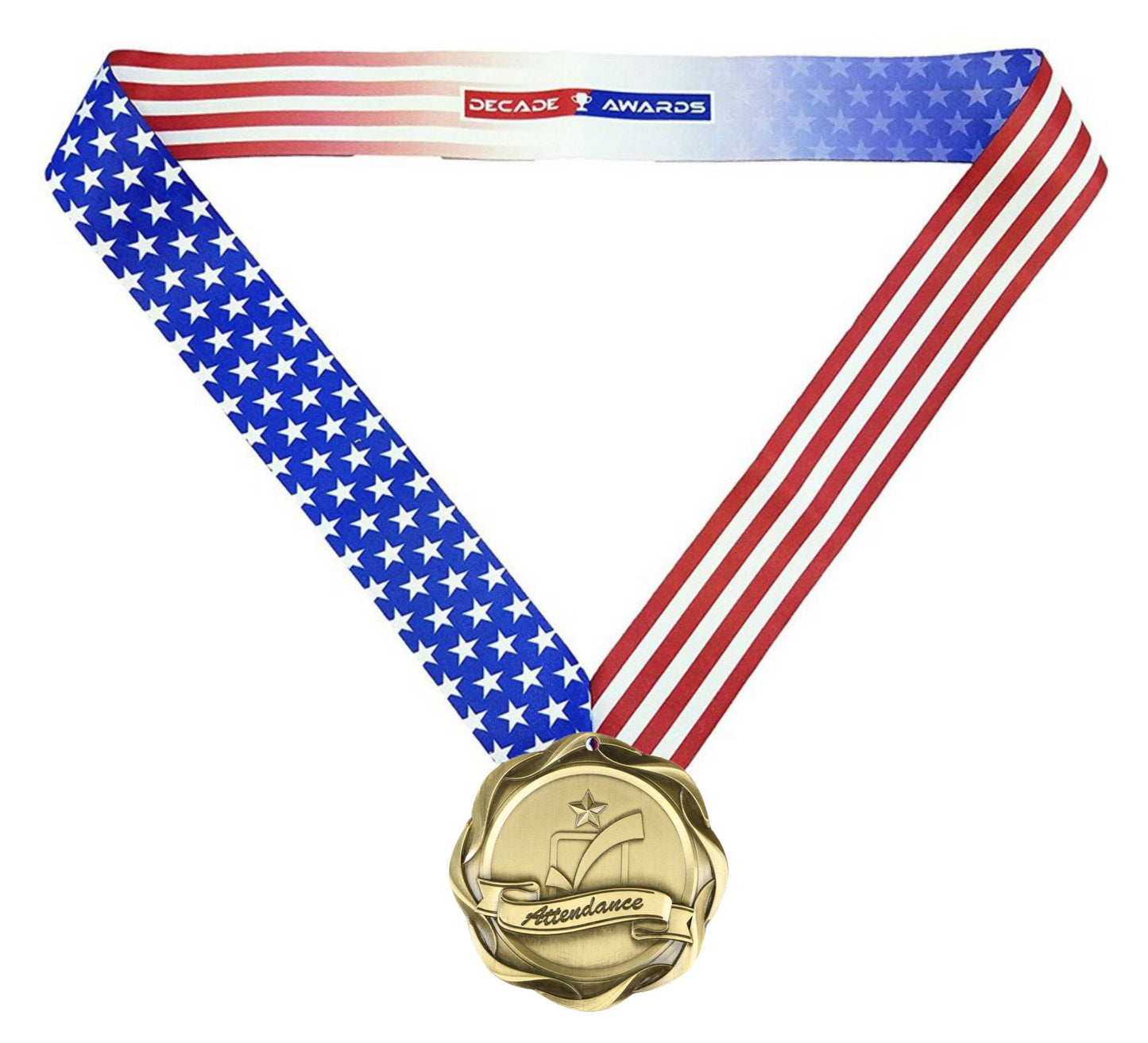 Attendance Fusion Medal- Gold | Engraved Attendance Medallion - 3 Inch Wide Decade Awards