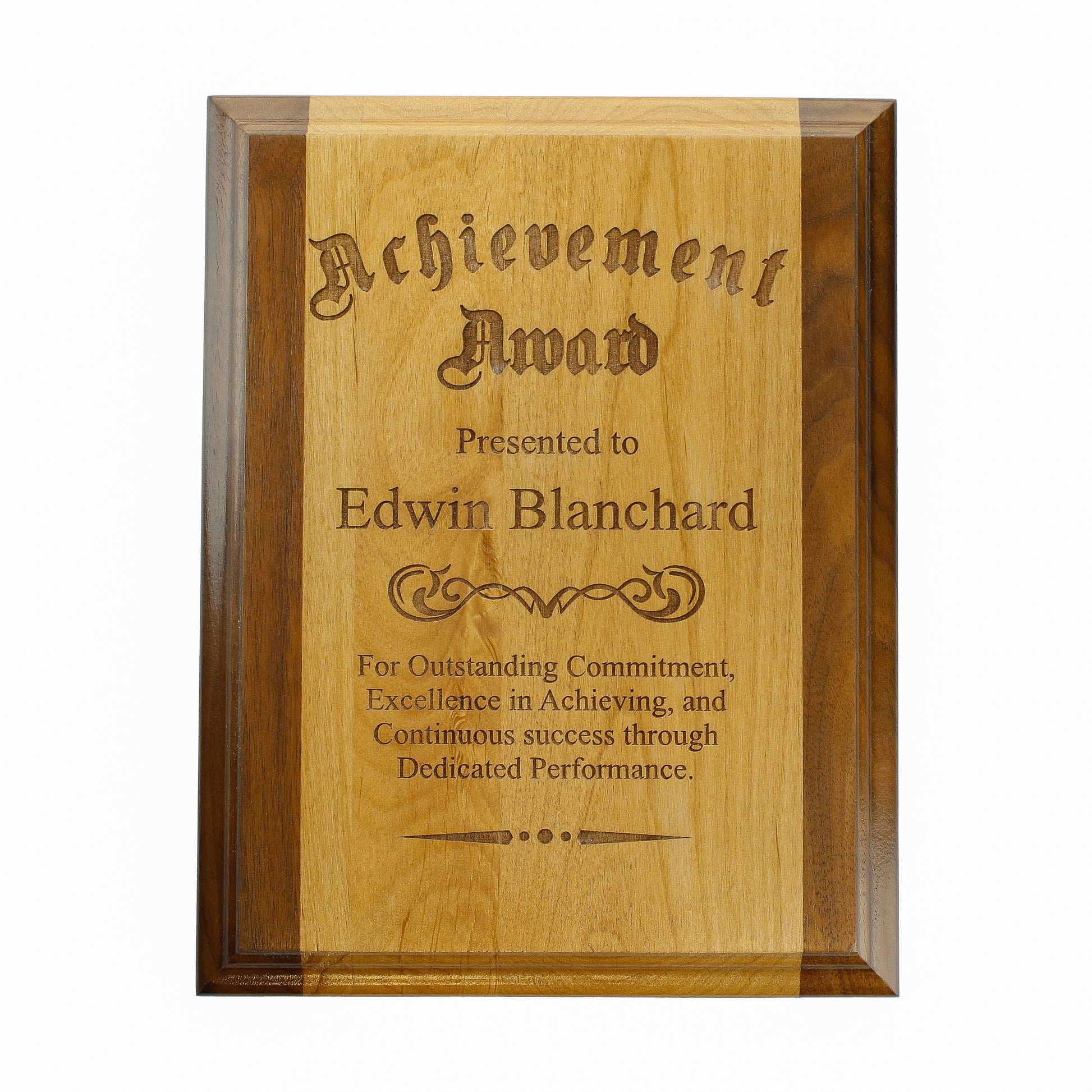 Award Plaque - Alder with Walnut Trim | Engraved Wood Plaque Award - 8" x 10" or 9"x 12" Decade Awards