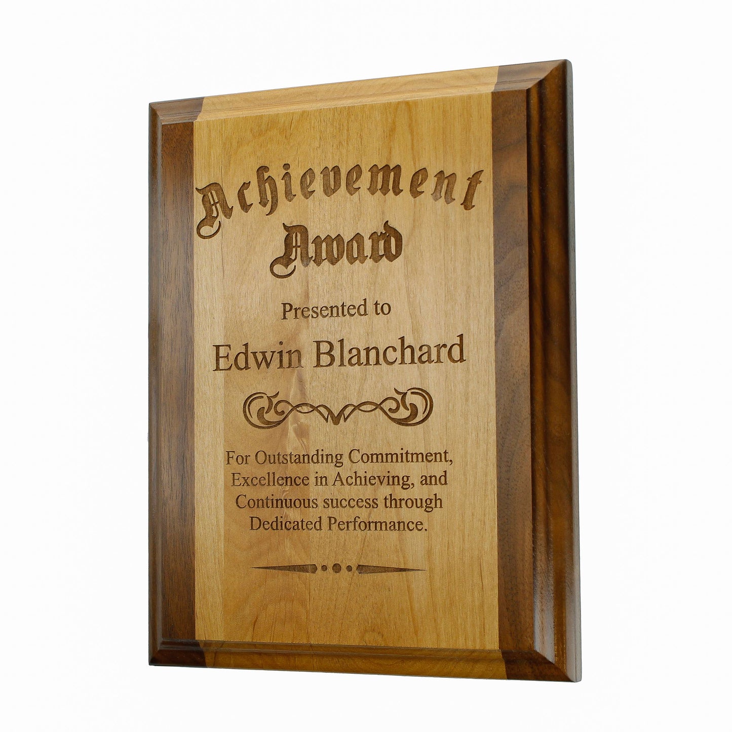 Award Plaque - Alder with Walnut Trim | Engraved Wood Plaque Award - 8" x 10" or 9"x 12" Decade Awards