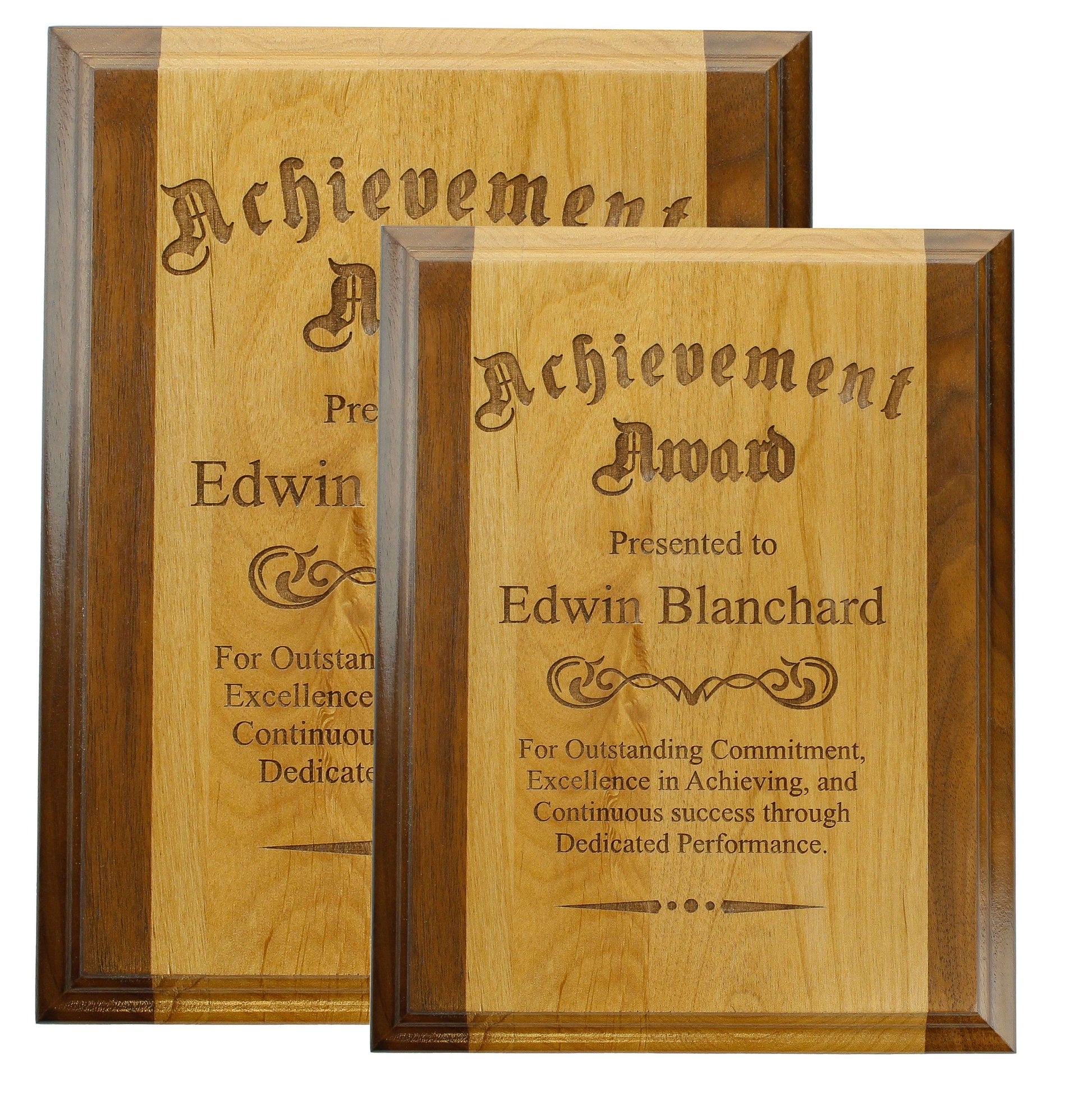 Award Plaque - Alder with Walnut Trim | Engraved Wood Plaque Award - 8" x 10" or 9"x 12" Decade Awards