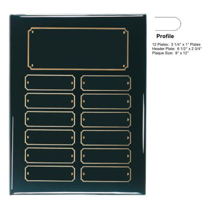 Perpetual Plaque - 9" x 12" | Engraved Black High Gloss Plaque with 12 Plates Decade Awards